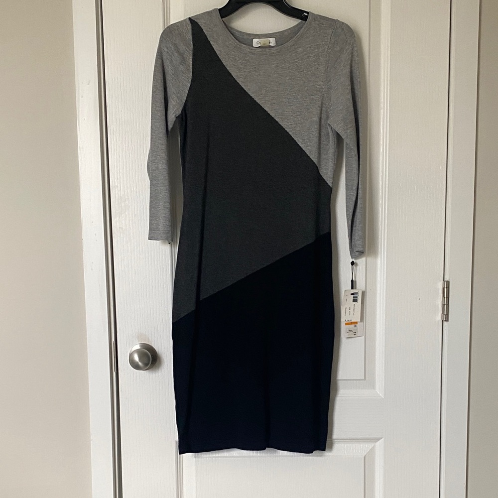 Calvin Klein Tri-Tone Long Sleeve Sweater Dress (Small)